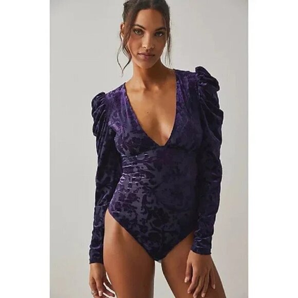 Free People Magic Hour Bodysuit in Deep Sea Purple Combo Small Medium Retail $98 - Picture 9 of 10